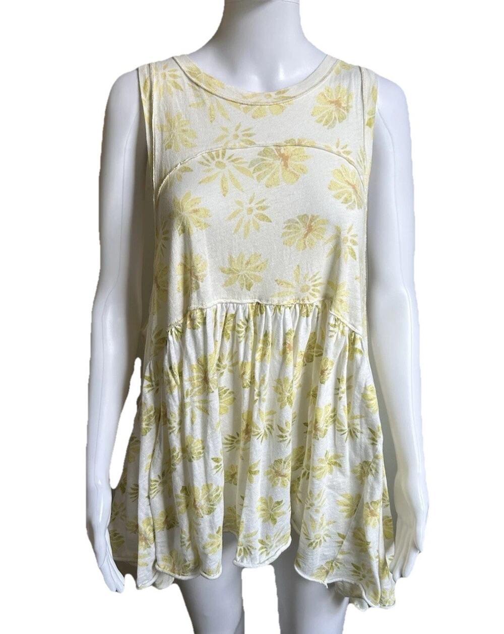 Free People Babydoll Tunic Dress Yellow Floral Oversized Boho Fairycore M